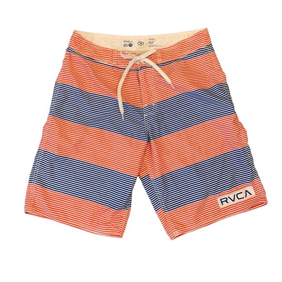 RVCA Board Shorts Mens 30 Red/Blue Striped Quick Dry Drawstring Tie Quick Dry - Picture 1 of 12